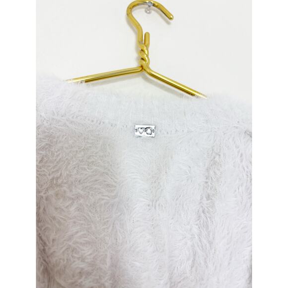 For Love & Lemons Fiona White Cardigan Size Large Fuzzy Puff Sleeve Rhinestone - Picture 12 of 14